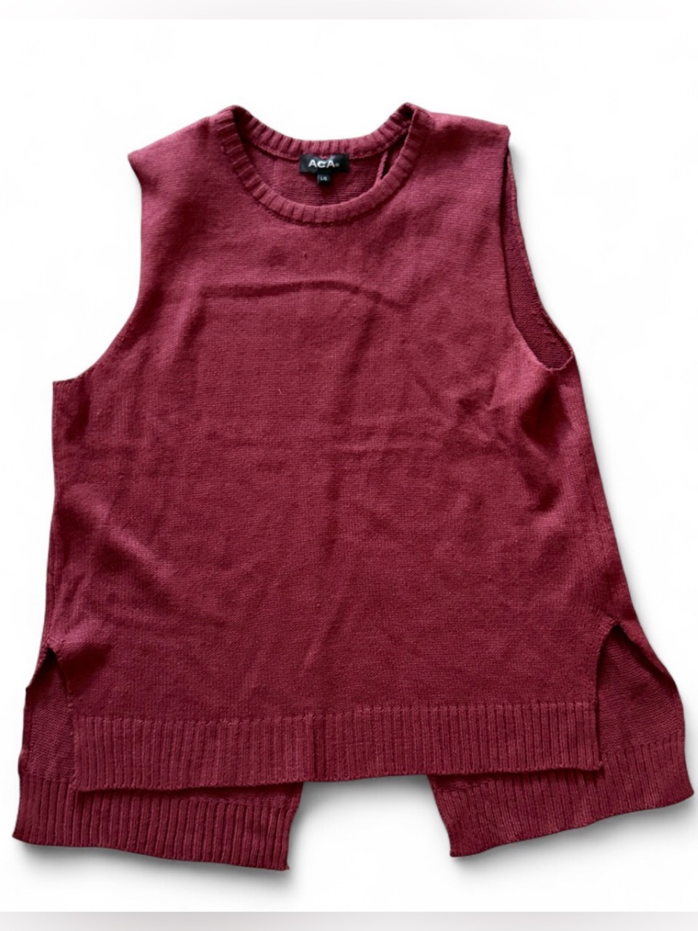 NWT ACA Burgundy Cold Shoulder Knit Sweater Size L Luxury $399
